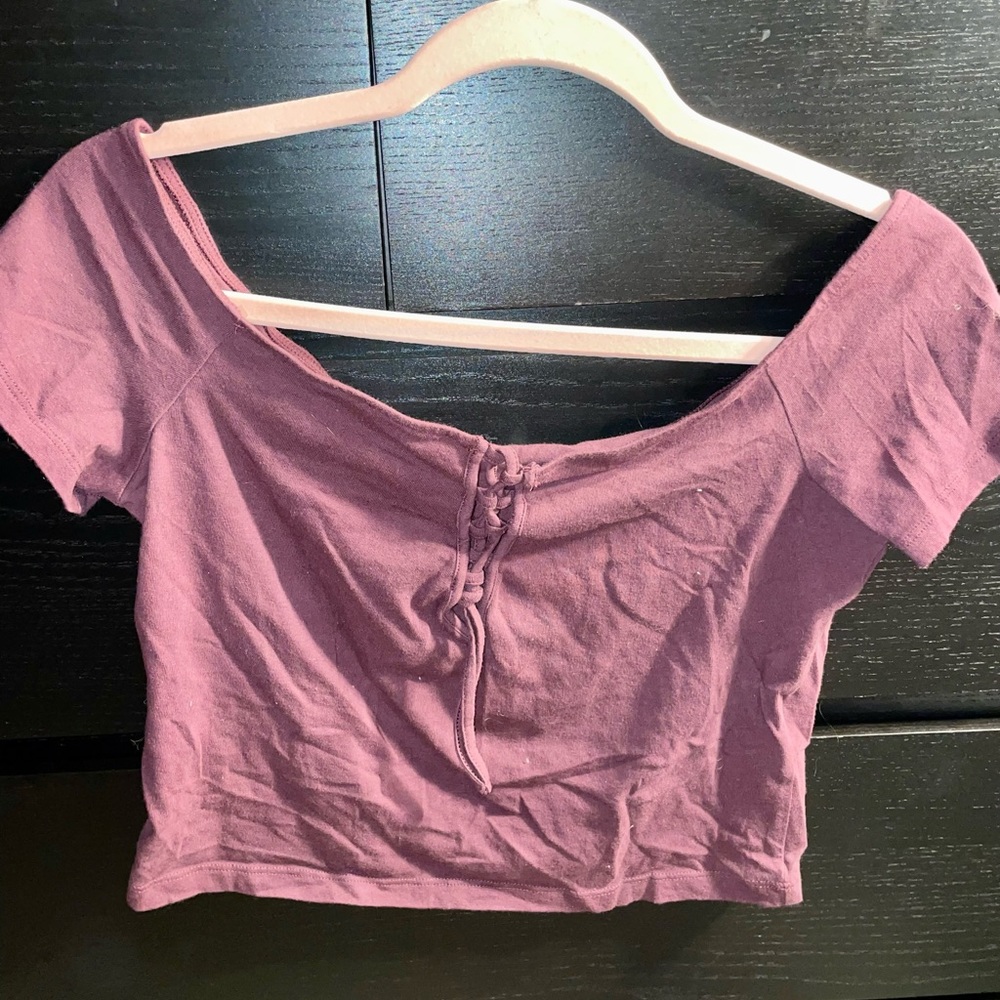 Charlotte Russe Mauve Lace Up Off the Shoulder Crop Top